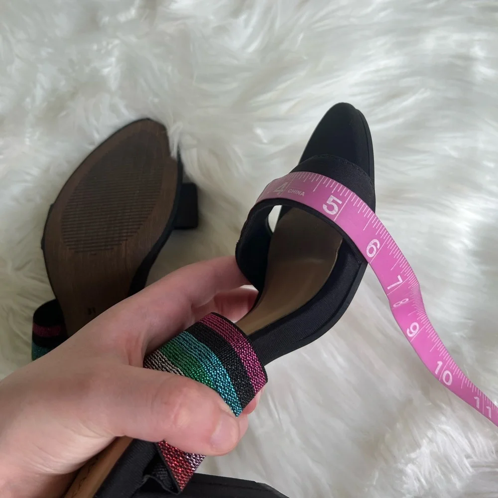 Kaanas size 37 NWOT black pink green multi color sparkley block heels
